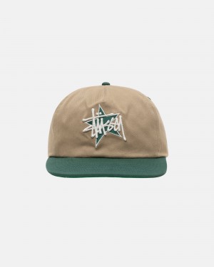 Cappelli Stussy Mid-Depth Basic Star Strapback Khaki | 39807-WOBI