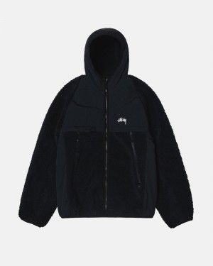 Giacche Stussy Sherpa Paneled Con Cappuccio Nere | 54731-XCZF