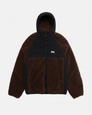 Giacche Stussy Sherpa Paneled Con Cappuccio Marroni | 43716-DJSW