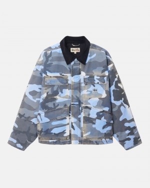 Giacche Stussy Shop Spray Dye Tela Blu Camouflage | 05918-JVOZ