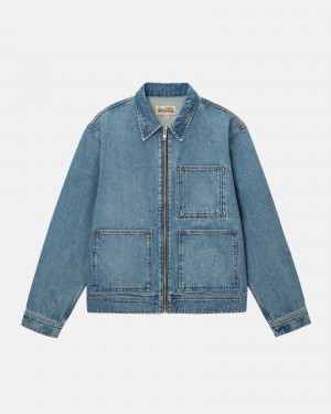 Giacche Stussy Zip Lavoro Denim Blu | 54810-MJGZ