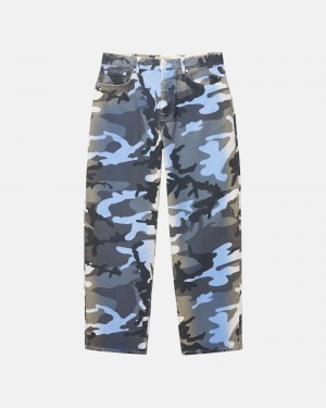 Jeans Stussy Big Ol' Spray Dye Tela Blu Camouflage | 31742-AZEQ