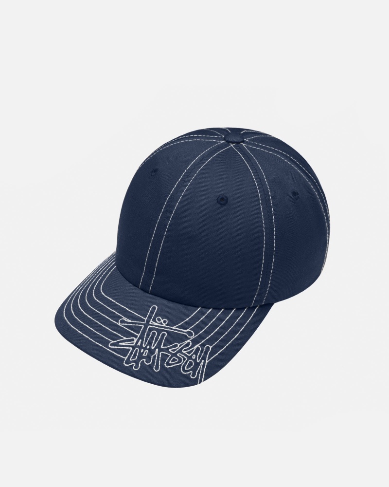 Cappelli Stussy Low Pro Basic Stitch Strapback Blu Marino | 97301-QUSI