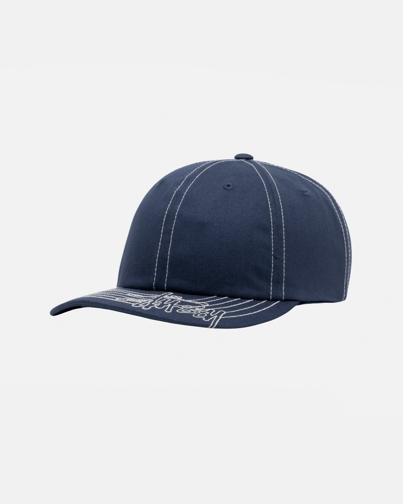 Cappelli Stussy Low Pro Basic Stitch Strapback Blu Marino | 97301-QUSI