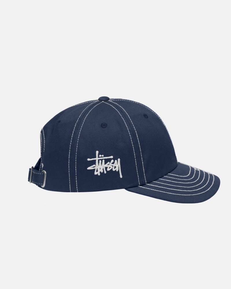 Cappelli Stussy Low Pro Basic Stitch Strapback Blu Marino | 97301-QUSI