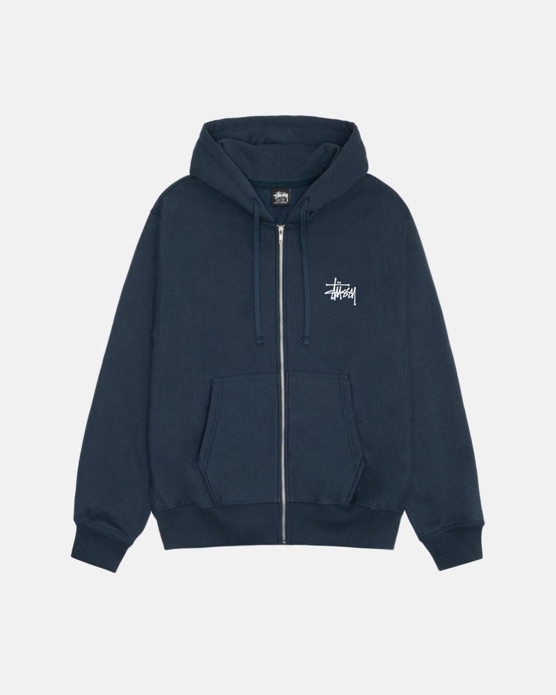 Felpa con Cappuccio Stussy Basic Zip Blu Marino | 20914-ZTVJ