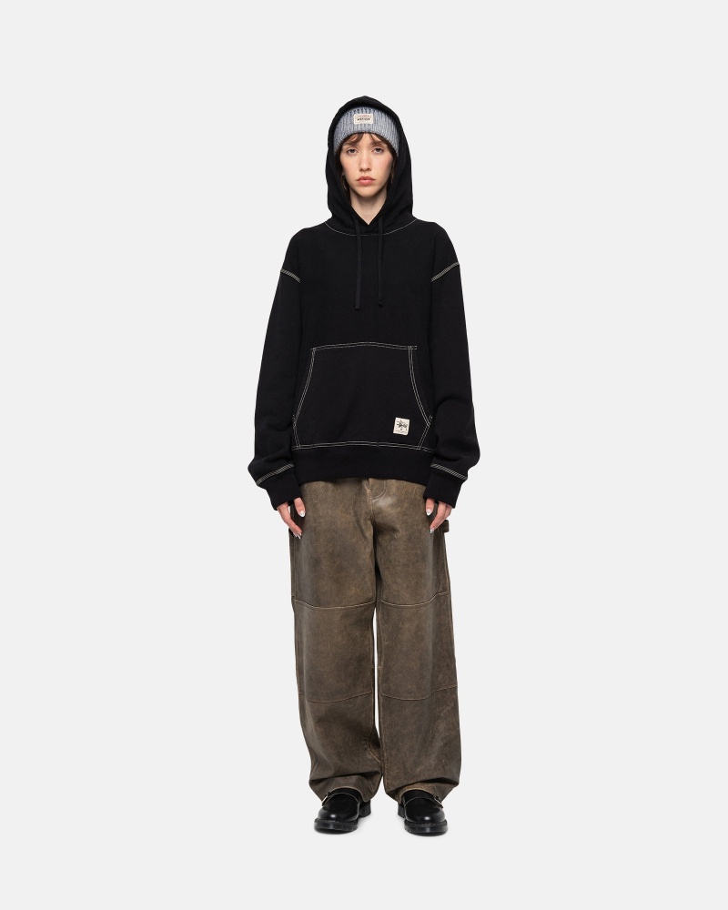 Felpa con Cappuccio Stussy Contrast Stitch Label Nere | 17465-HJND