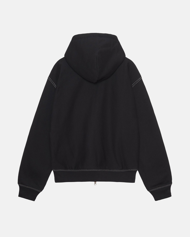 Felpa con Cappuccio Stussy Double Face Label Zip Nere | 94138-CWFR