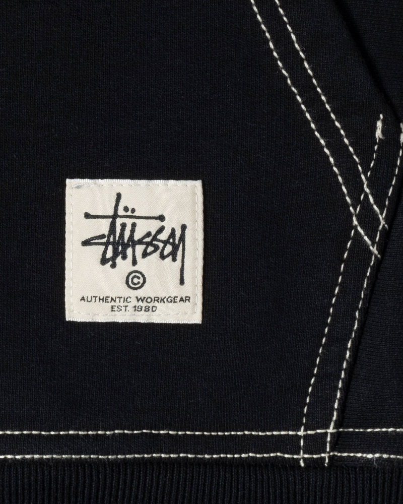 Felpa con Cappuccio Stussy Double Face Label Zip Nere | 94138-CWFR