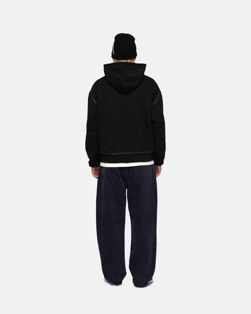 Felpa con Cappuccio Stussy Double Face Label Zip Nere | 94138-CWFR