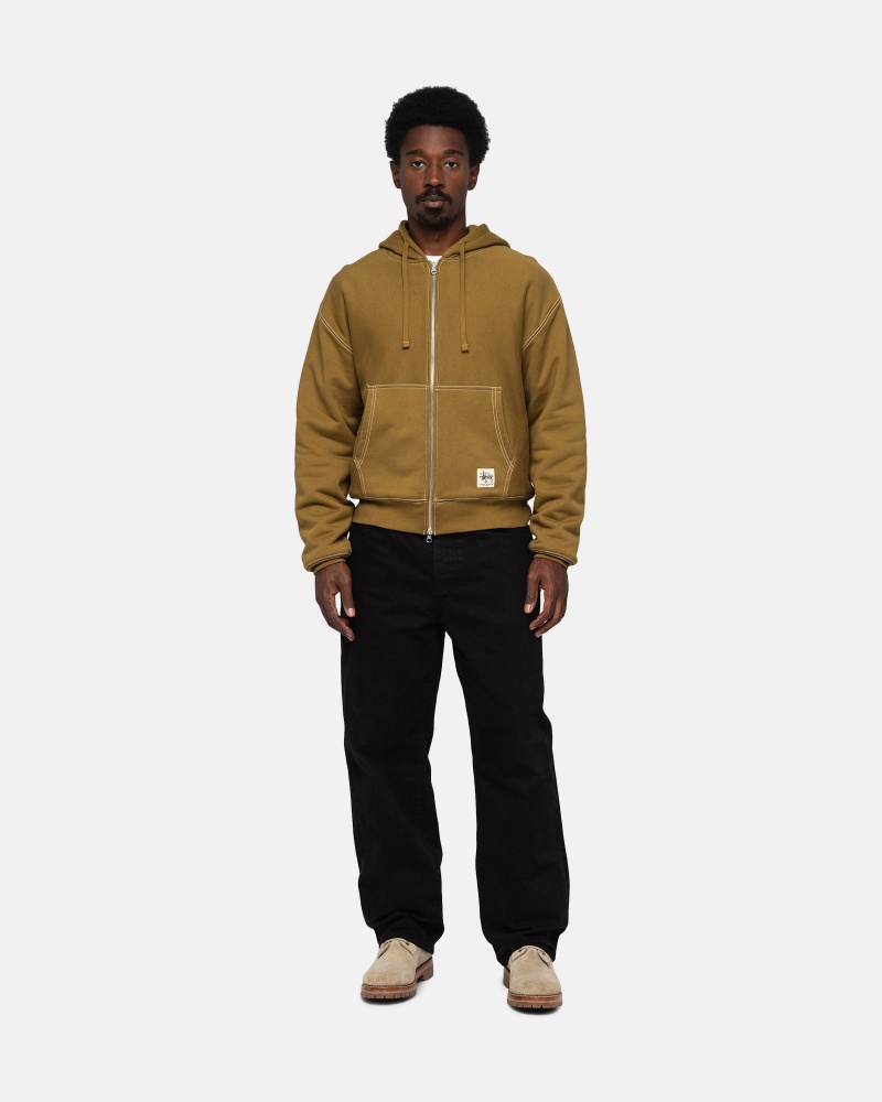 Felpa con Cappuccio Stussy Double Face Label Zip Verde Oliva | 86243-FARM