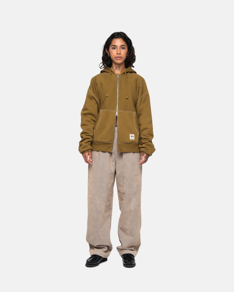 Felpa con Cappuccio Stussy Double Face Label Zip Verde Oliva | 86243-FARM