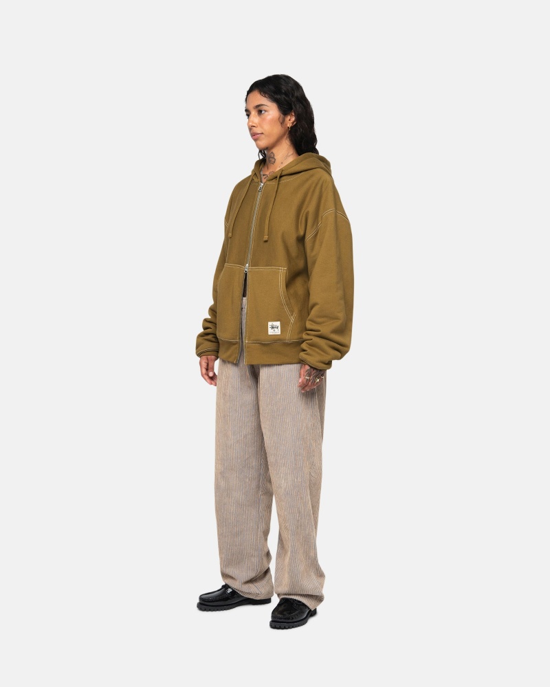 Felpa con Cappuccio Stussy Double Face Label Zip Verde Oliva | 86243-FARM