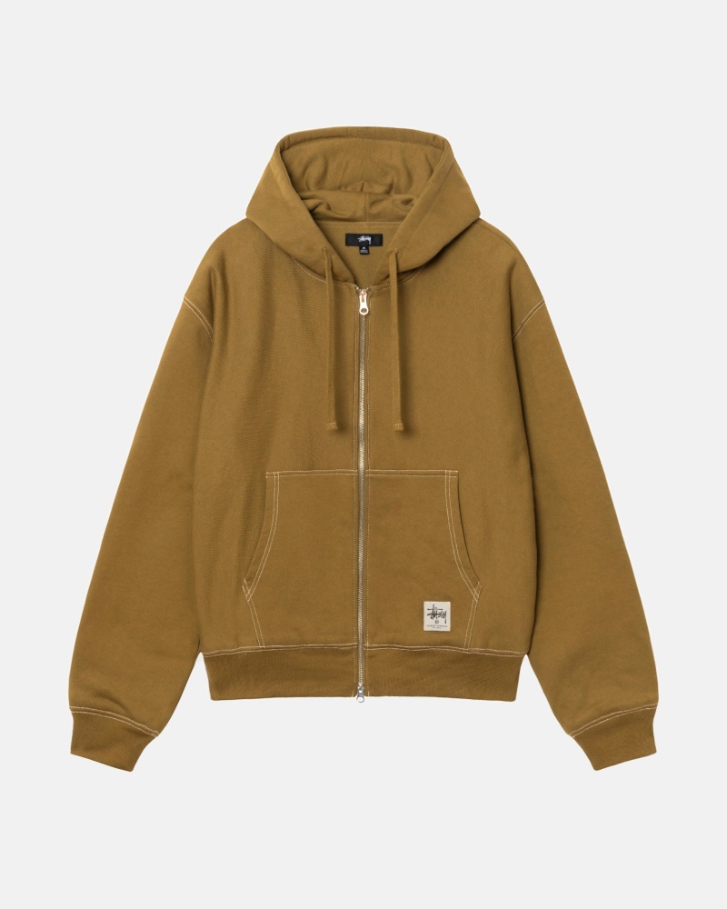 Felpa con Cappuccio Stussy Double Face Label Zip Verde Oliva | 86243-FARM