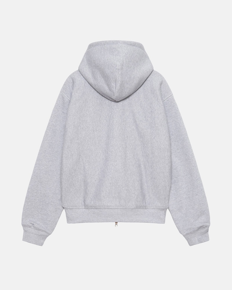 Felpa con Cappuccio Stussy Double Face Label Zip Grigie | 24510-UADZ