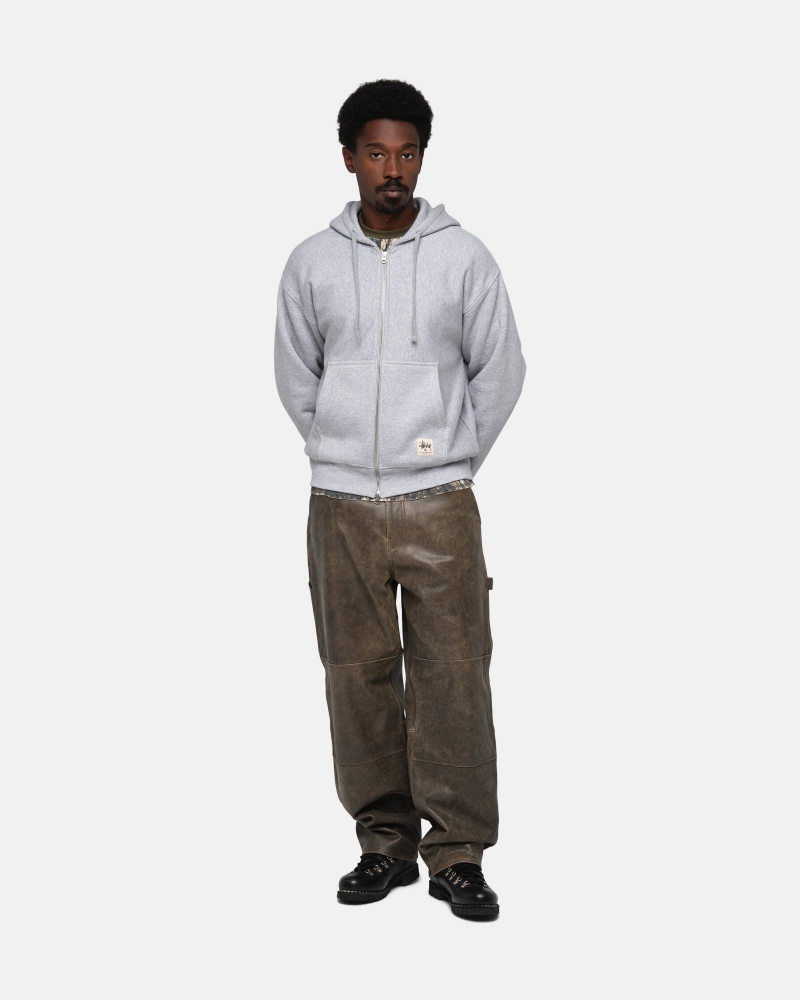 Felpa con Cappuccio Stussy Double Face Label Zip Grigie | 24510-UADZ