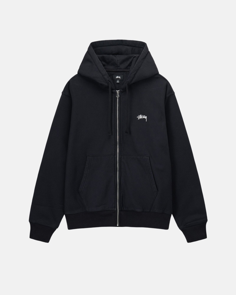 Felpa con Cappuccio Stussy Stock Logo Zip Nere | 21937-UDQX