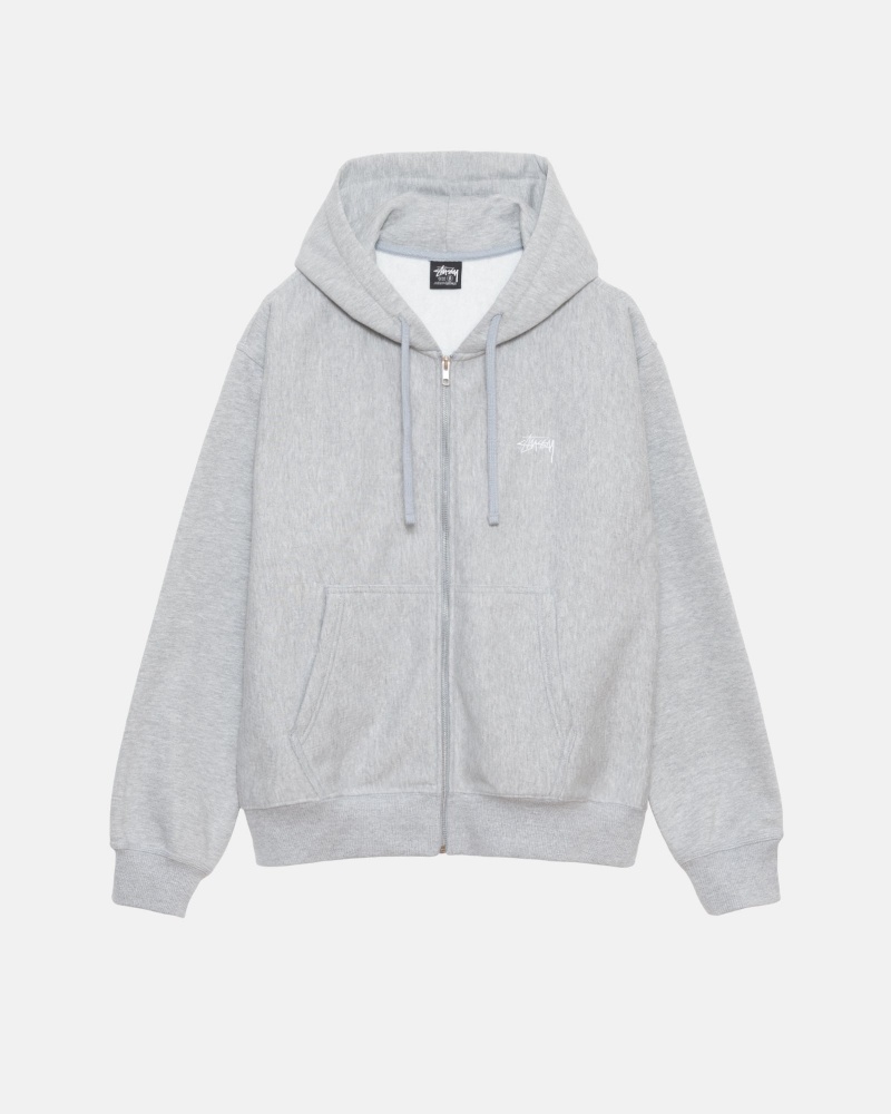 Felpa con Cappuccio Stussy Stock Logo Zip Grigie | 49803-NXCM