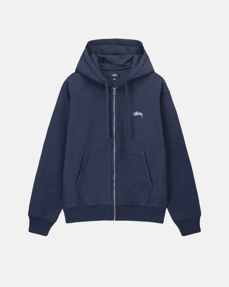 Felpa con Cappuccio Stussy Stock Logo Zip Blu Marino | 60482-GJMZ