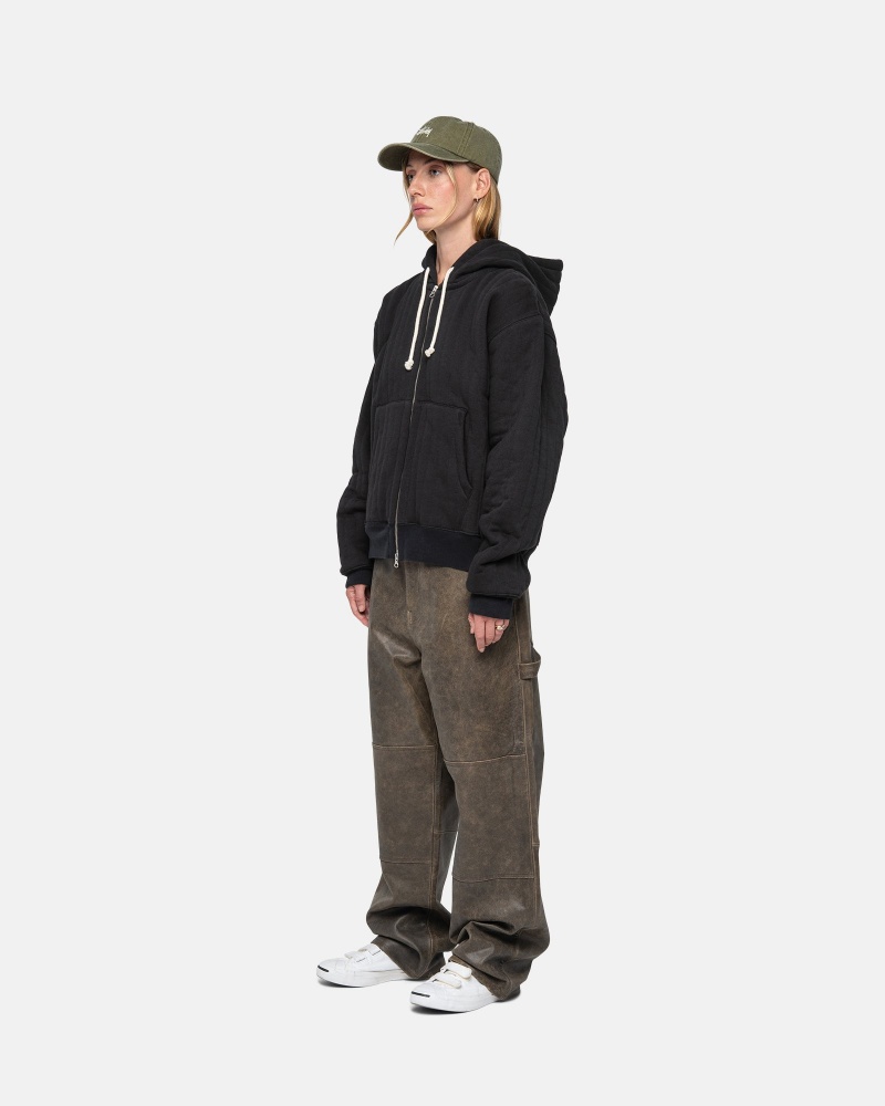 Felpa con Cappuccio Stussy Vertical Trapuntato Zip Nere | 69150-ZPFS