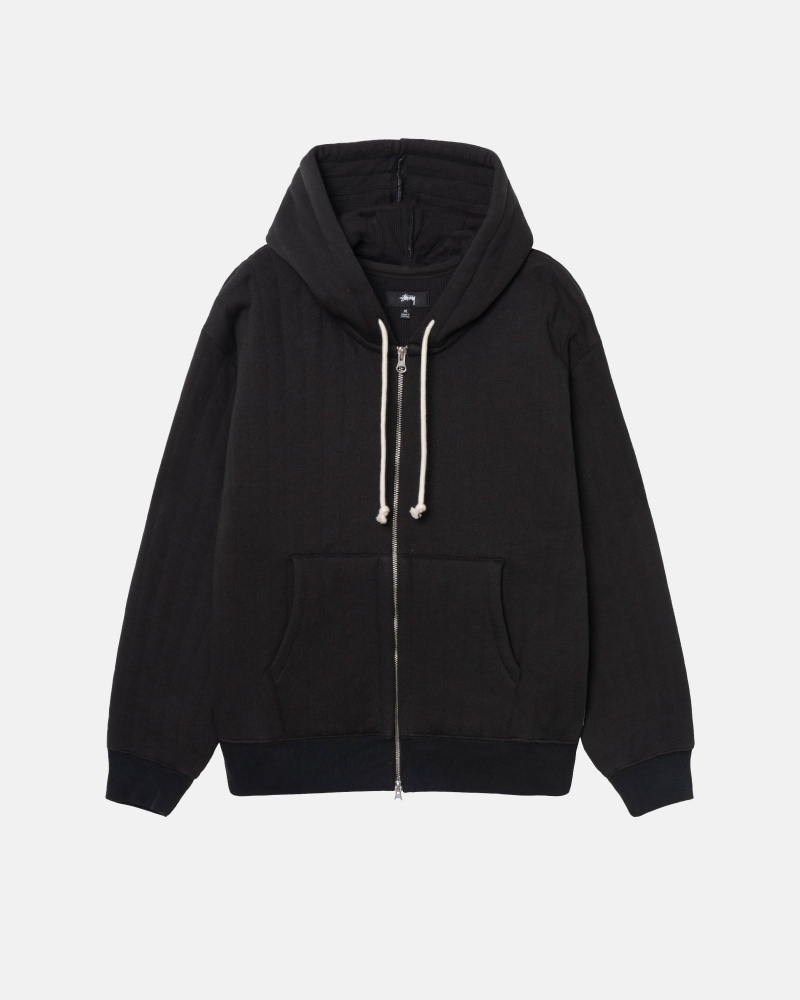 Felpa con Cappuccio Stussy Vertical Trapuntato Zip Nere | 69150-ZPFS