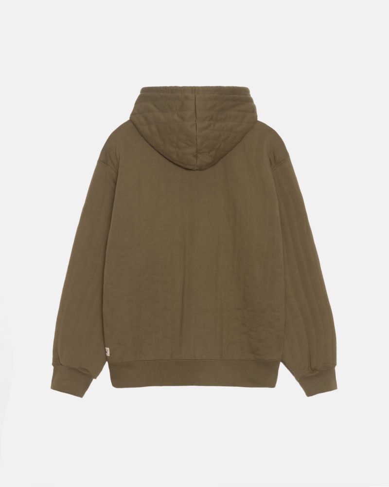 Felpa con Cappuccio Stussy Vertical Trapuntato Zip Verde Oliva Verdi | 96420-KXUJ