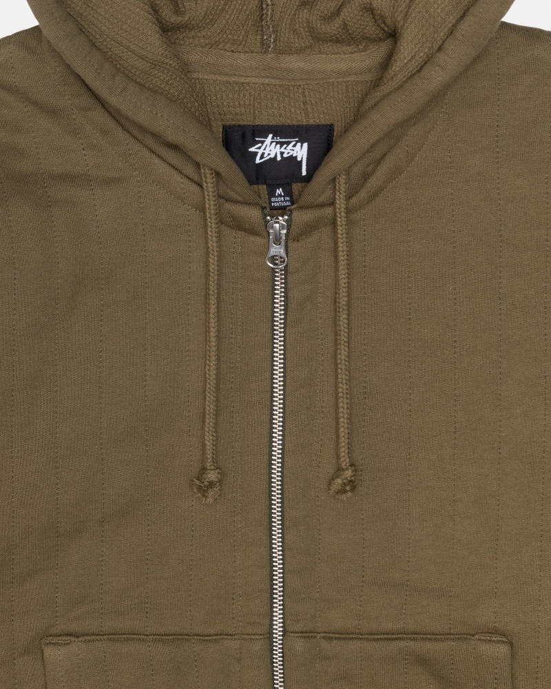 Felpa con Cappuccio Stussy Vertical Trapuntato Zip Verde Oliva Verdi | 96420-KXUJ