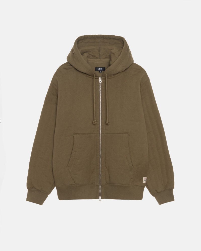 Felpa con Cappuccio Stussy Vertical Trapuntato Zip Verde Oliva Verdi | 96420-KXUJ