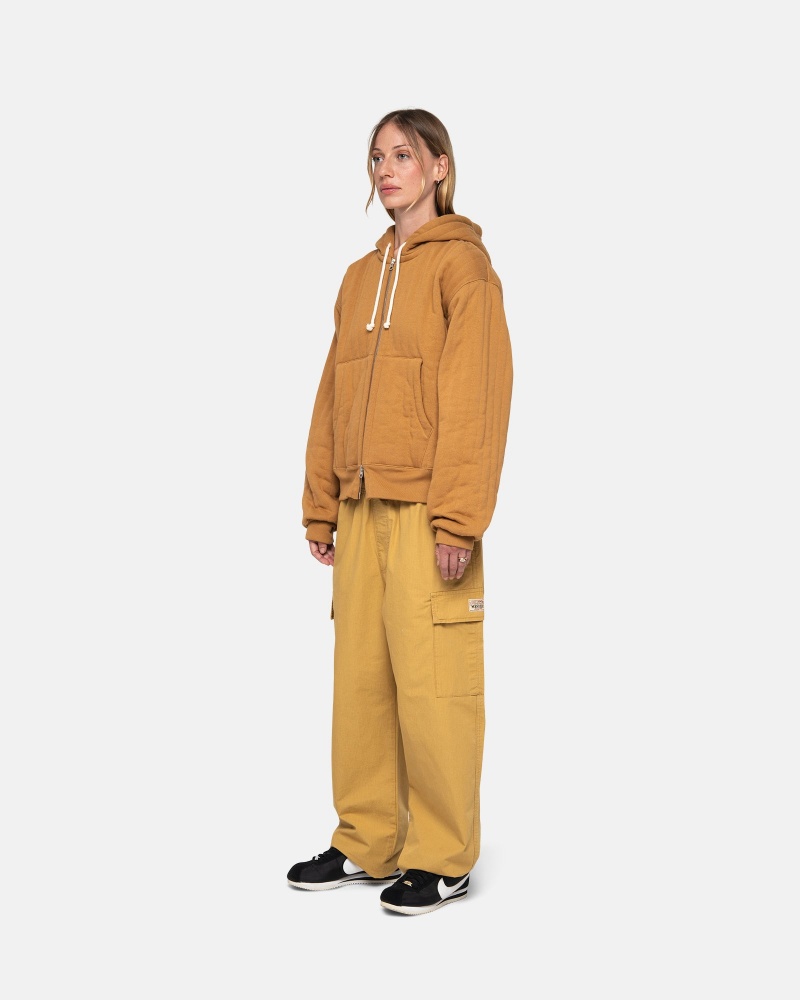 Felpa con Cappuccio Stussy Vertical Trapuntato Zip Marroni | 16042-QRWE