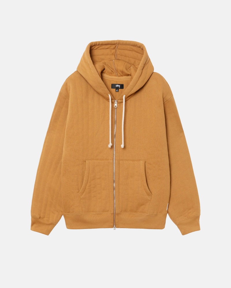 Felpa con Cappuccio Stussy Vertical Trapuntato Zip Marroni | 16042-QRWE