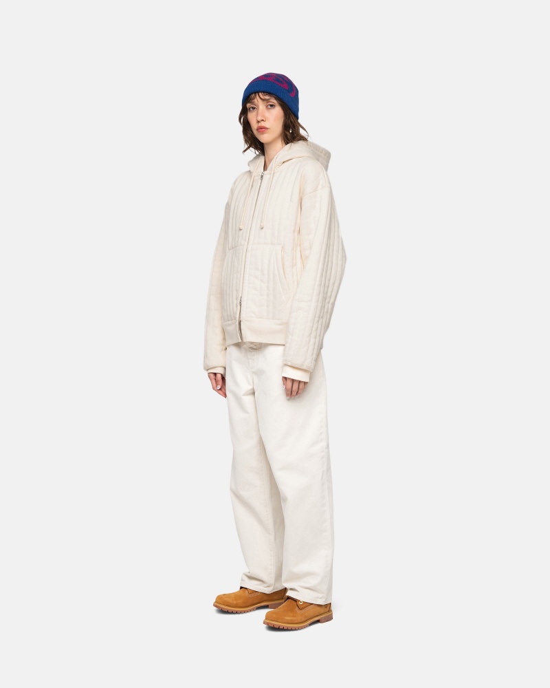 Felpa con Cappuccio Stussy Vertical Trapuntato Zip Bianche | 17689-LBQJ