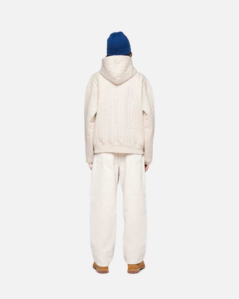 Felpa con Cappuccio Stussy Vertical Trapuntato Zip Bianche | 17689-LBQJ