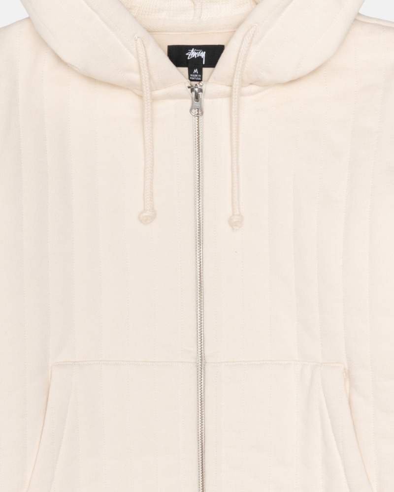 Felpa con Cappuccio Stussy Vertical Trapuntato Zip Bianche | 17689-LBQJ