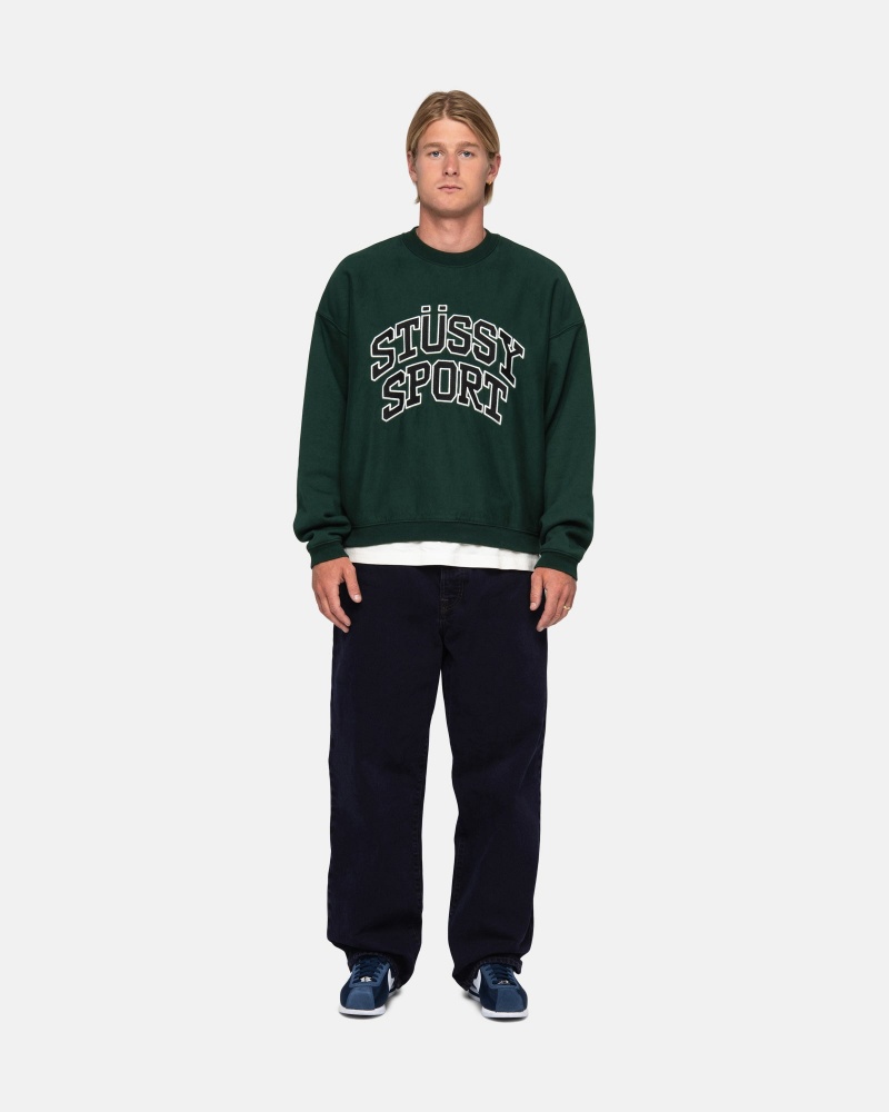 Felpe Stussy Sportive Relaxed Oversized Crew Verdi Profondo | 04938-YCEN