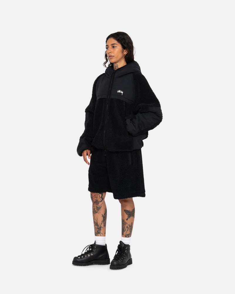 Giacche Stussy Sherpa Paneled Con Cappuccio Nere | 54731-XCZF