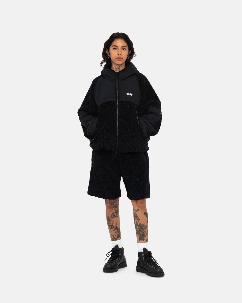 Giacche Stussy Sherpa Paneled Con Cappuccio Nere | 54731-XCZF