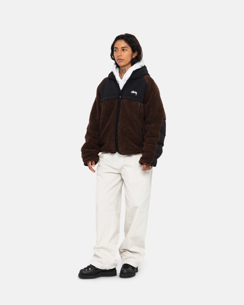 Giacche Stussy Sherpa Paneled Con Cappuccio Marroni | 43716-DJSW