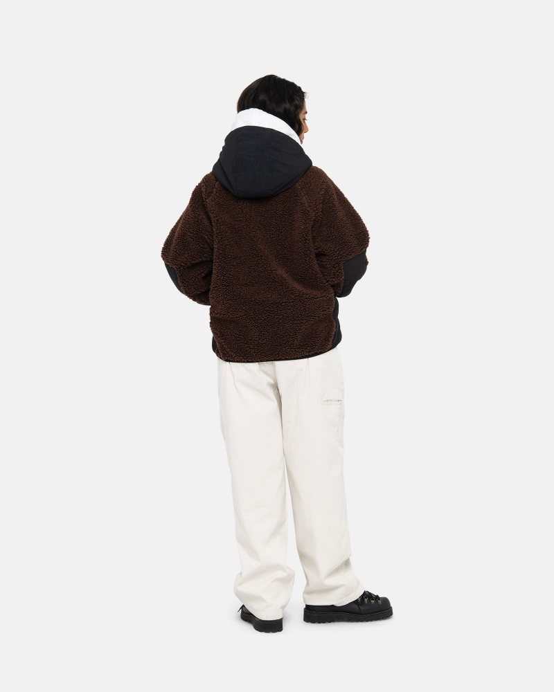 Giacche Stussy Sherpa Paneled Con Cappuccio Marroni | 43716-DJSW