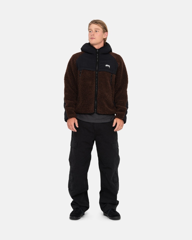 Giacche Stussy Sherpa Paneled Con Cappuccio Marroni | 43716-DJSW