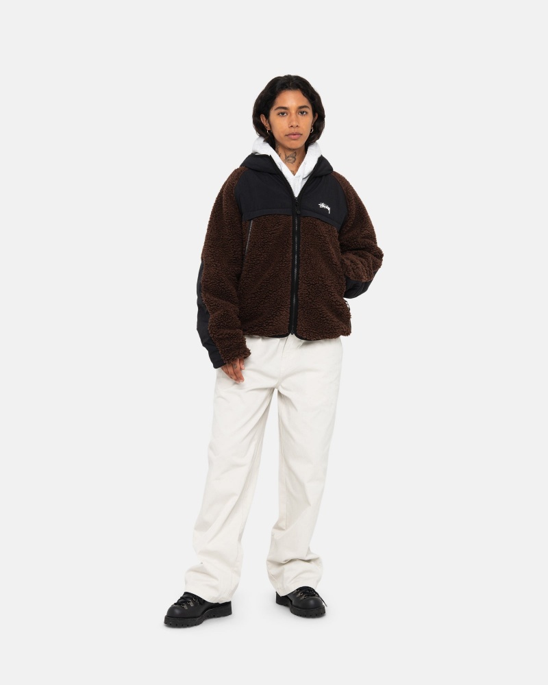 Giacche Stussy Sherpa Paneled Con Cappuccio Marroni | 43716-DJSW