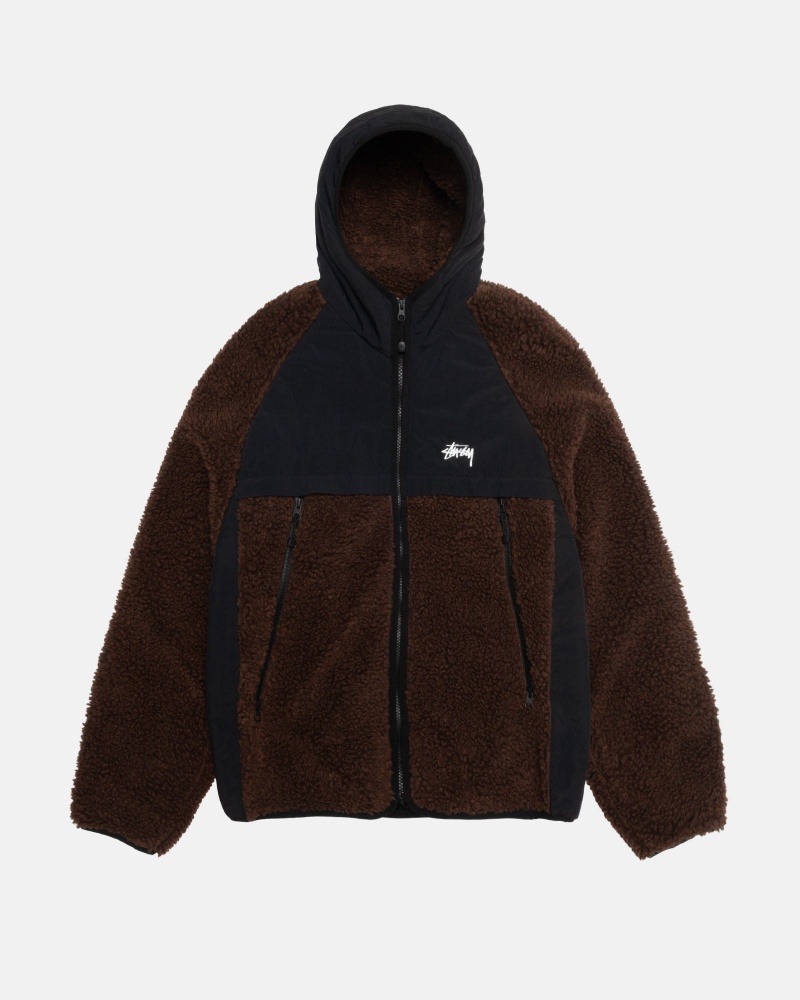 Giacche Stussy Sherpa Paneled Con Cappuccio Marroni | 43716-DJSW