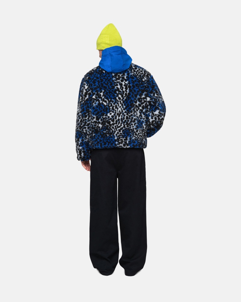 Giacche Stussy Sherpa Reversible Blu Leopardate | 02978-UBYV