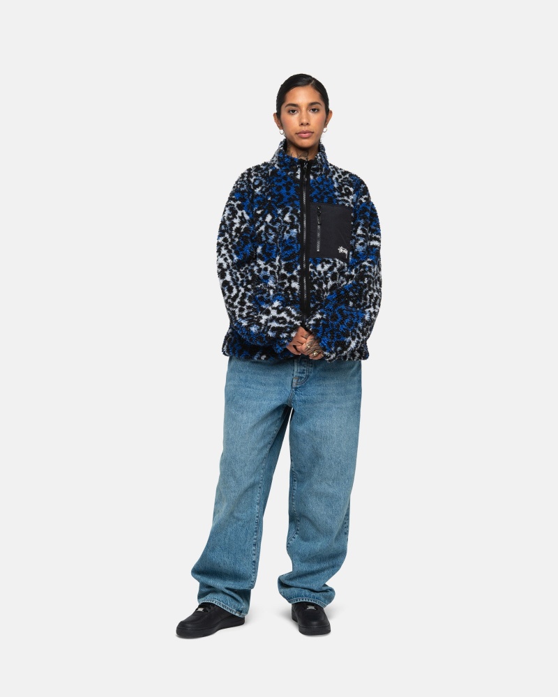 Giacche Stussy Sherpa Reversible Blu Leopardate | 02978-UBYV