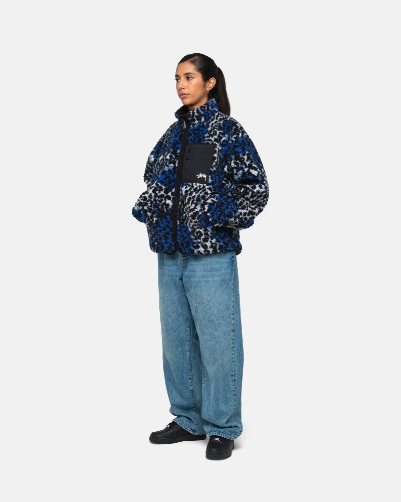 Giacche Stussy Sherpa Reversible Blu Leopardate | 02978-UBYV