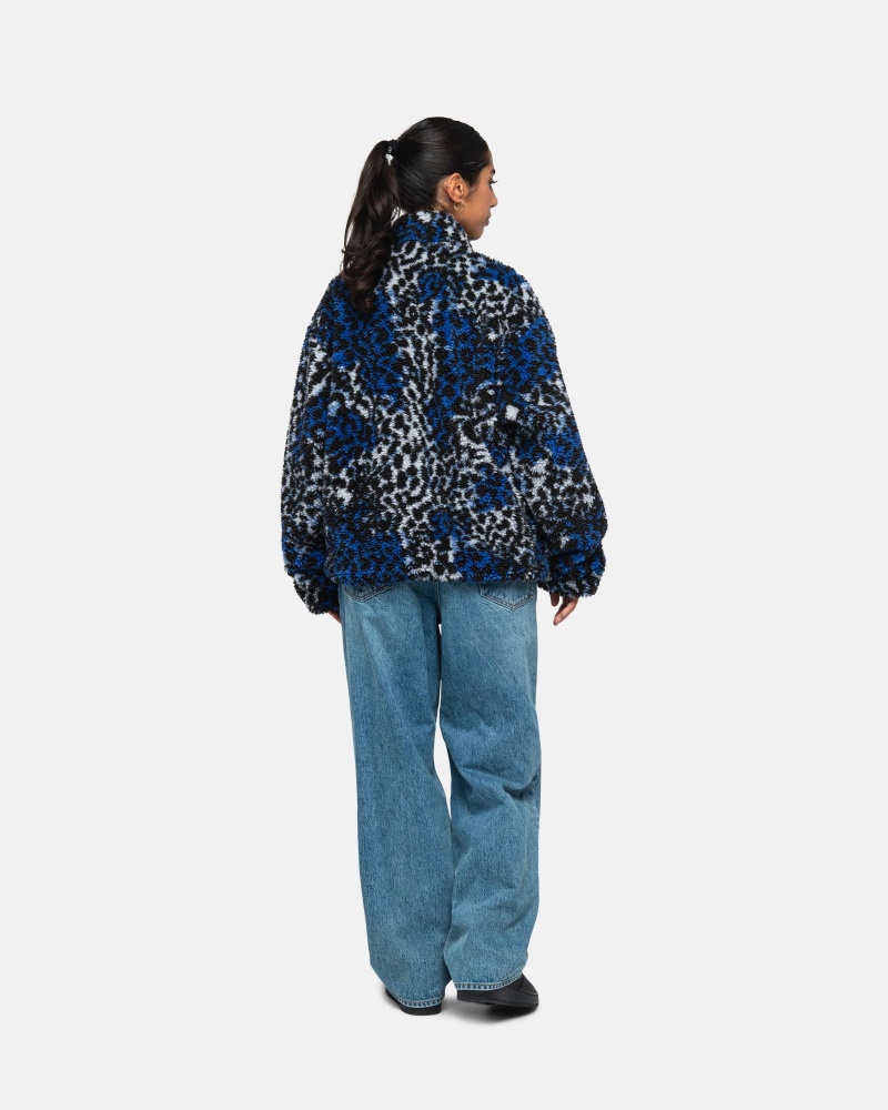 Giacche Stussy Sherpa Reversible Blu Leopardate | 02978-UBYV