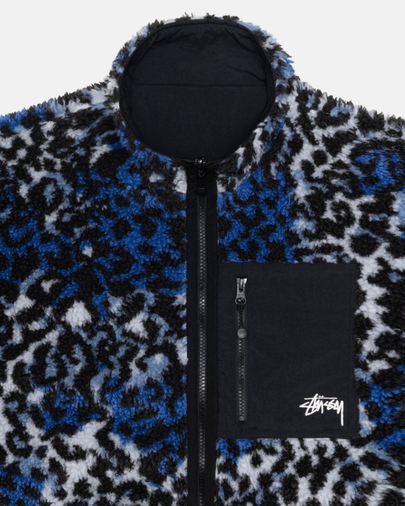 Giacche Stussy Sherpa Reversible Blu Leopardate | 02978-UBYV