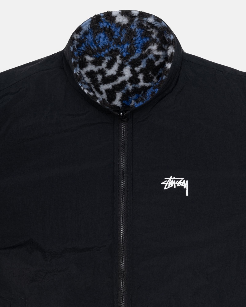 Giacche Stussy Sherpa Reversible Blu Leopardate | 02978-UBYV