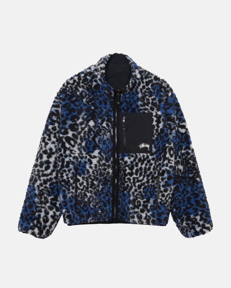 Giacche Stussy Sherpa Reversible Blu Leopardate | 02978-UBYV