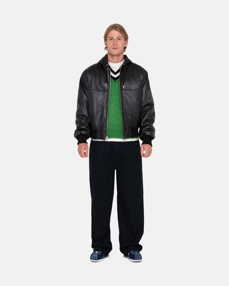 Giacche Stussy Ss Link Pelle Bomber Nere | 20846-LCRQ