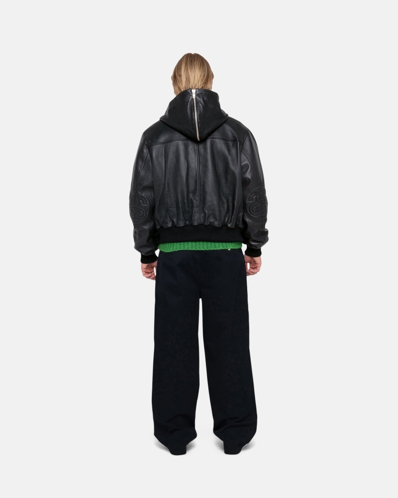 Giacche Stussy Ss Link Pelle Bomber Nere | 20846-LCRQ